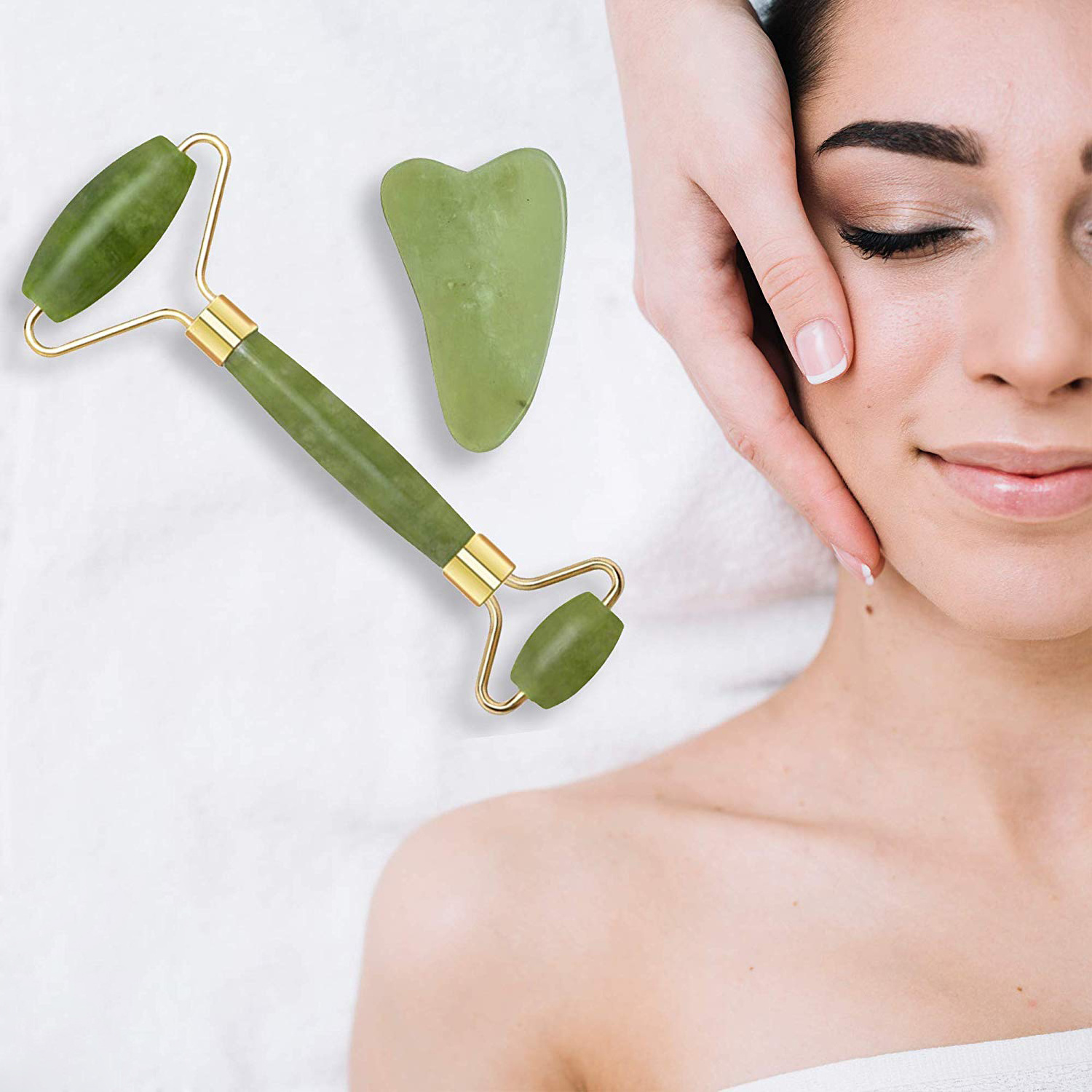 Anti Aging Face Massager High Quality 100% Jade Stone Facial Massage Roller And Gua Sha Tool Set