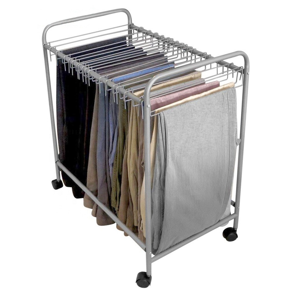 Rolling Trouser Trolley Removable Pants Hanger Rack Closet Organizer