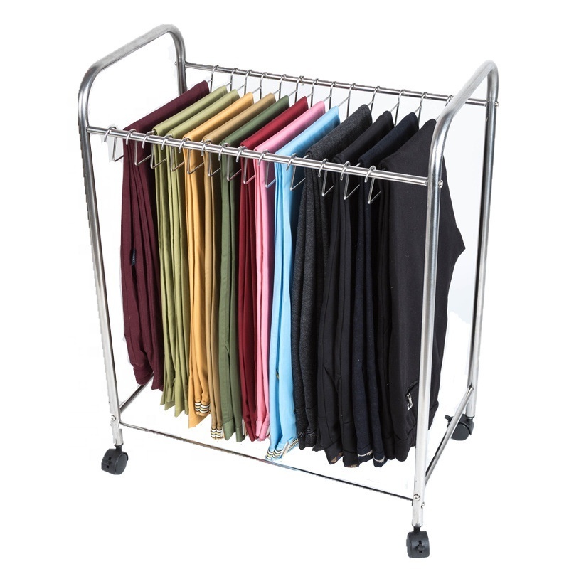 Rolling Trouser Trolley Removable Pants Hanger Rack Closet Organizer