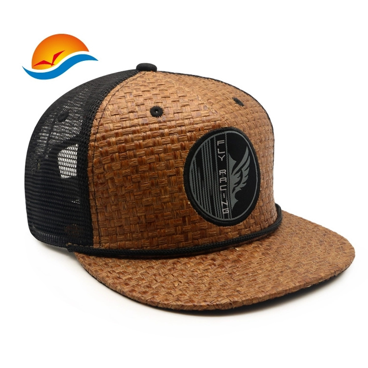 wholesale custom with woven label hemp trucker hats for summer straw trucker cap