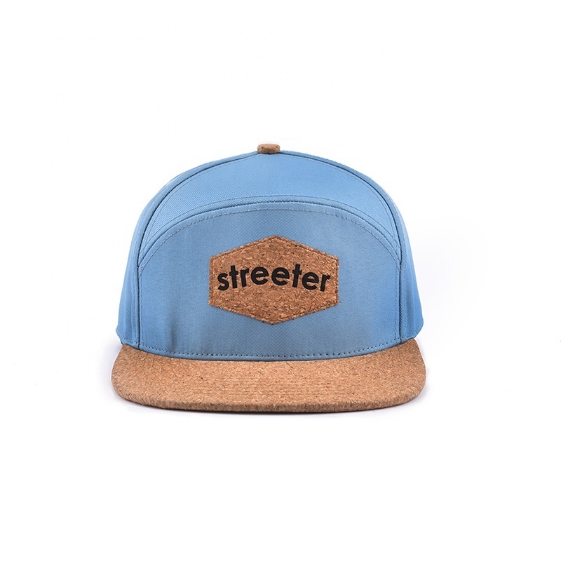 Custom Logo Wooden Patch Label Flat Brim 6 Panel Wood Cork Custom Snapback Hat with Patch