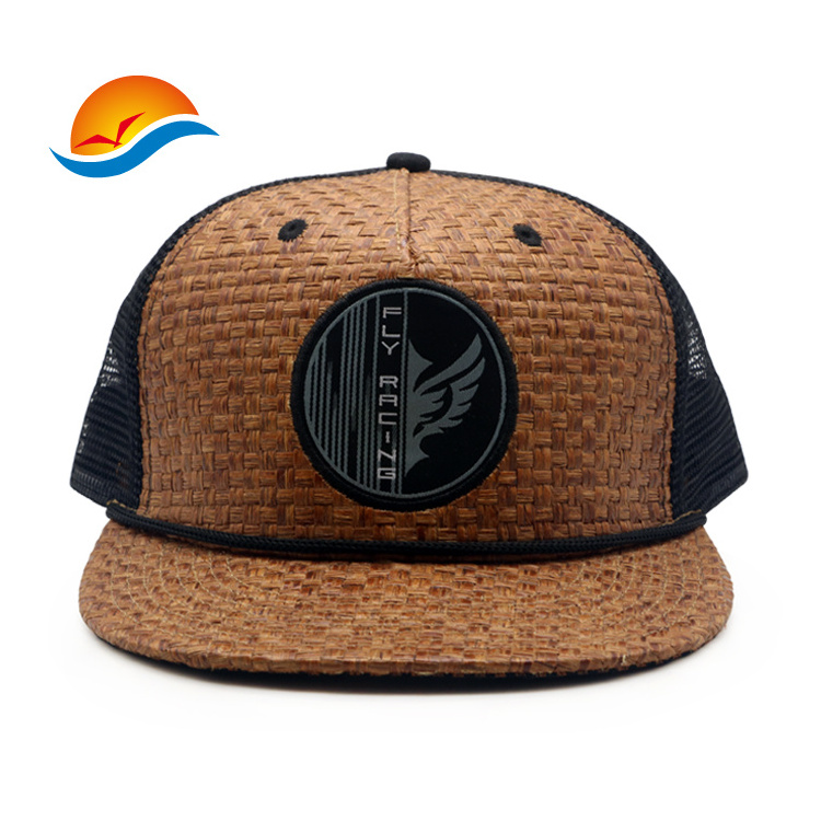 wholesale custom with woven label hemp trucker hats for summer straw trucker cap