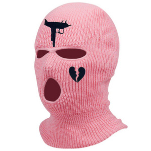 Cycling Knit Ski Mask 3 Hole Balaclava Knitted Full Face Cover "Heart" Embroidery Winter Windproof Neck Warmer Thermal