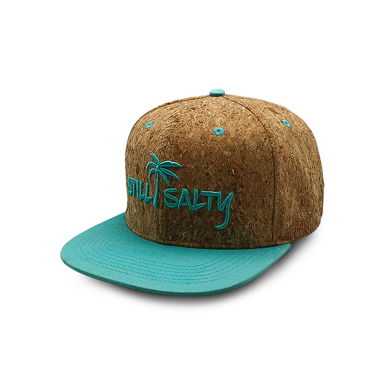 OEM custom baseball cap hip hop cork flat brim printing puff embroidery logo luxury wooden two tone hats for men snapback cap