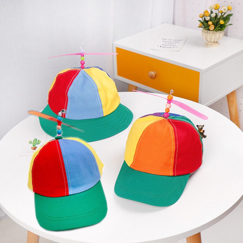 Women Men 6 Panel Cotton Detachable Adult Propeller Rainbow Baseball Sport Cap Snap back Hat with Propeller on Top