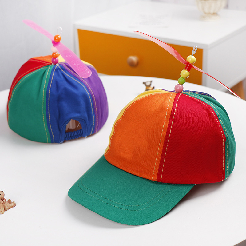 Women Men 6 Panel Cotton Detachable Adult Propeller Rainbow Baseball Sport Cap Snap back Hat with Propeller on Top