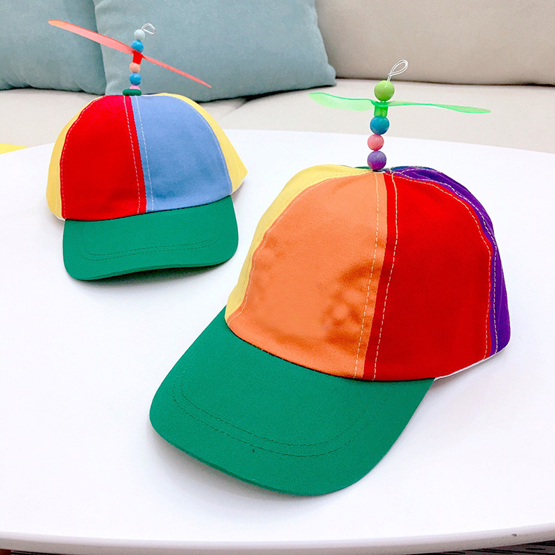 Women Men 6 Panel Cotton Detachable Adult Propeller Rainbow Baseball Sport Cap Snap back Hat with Propeller on Top