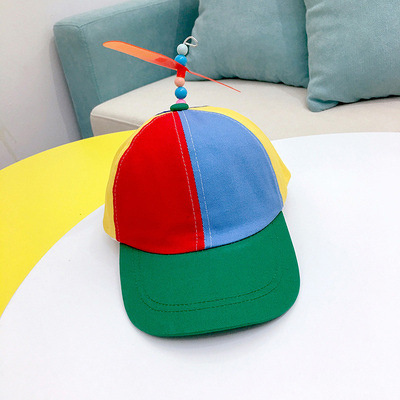 Women Men 6 Panel Cotton Detachable Adult Propeller Rainbow Baseball Sport Cap Snap back Hat with Propeller on Top