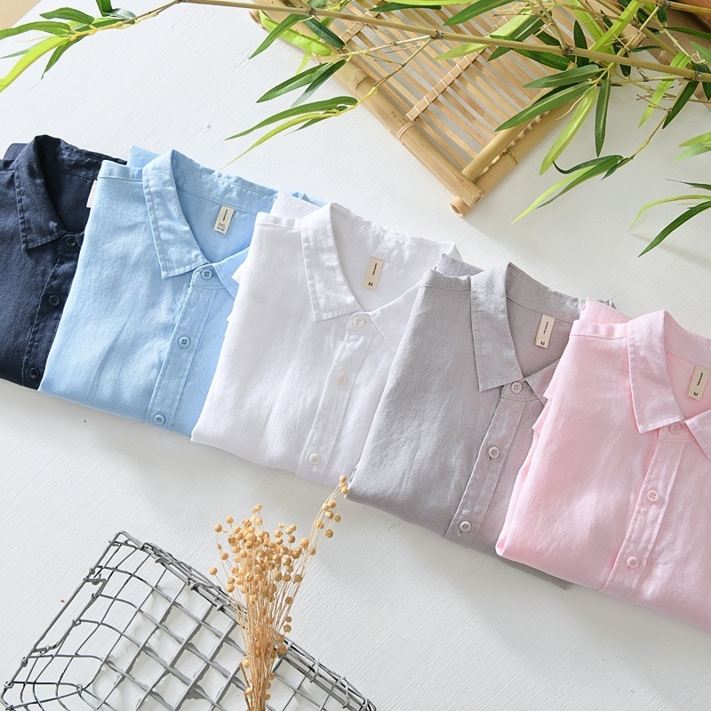 Wholesale bulk eco friendly natural men's  plus size hemp linen button down shirts eco 100% long sleeve men casual for men