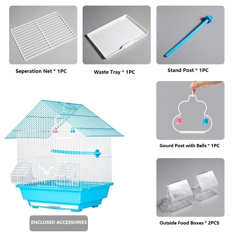 Metal wire bird cage bird breeding cage parrot pigeon house cage with stand post and food containers