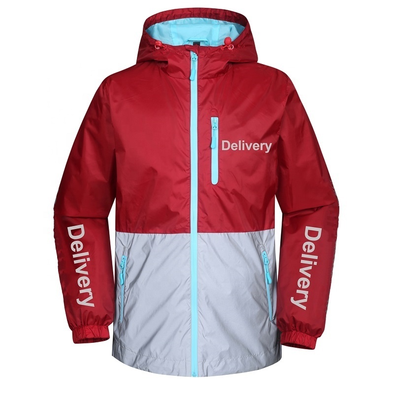 Custom logo motorbike food delivery cycling men waterproof rain windbreaker reflective jacket