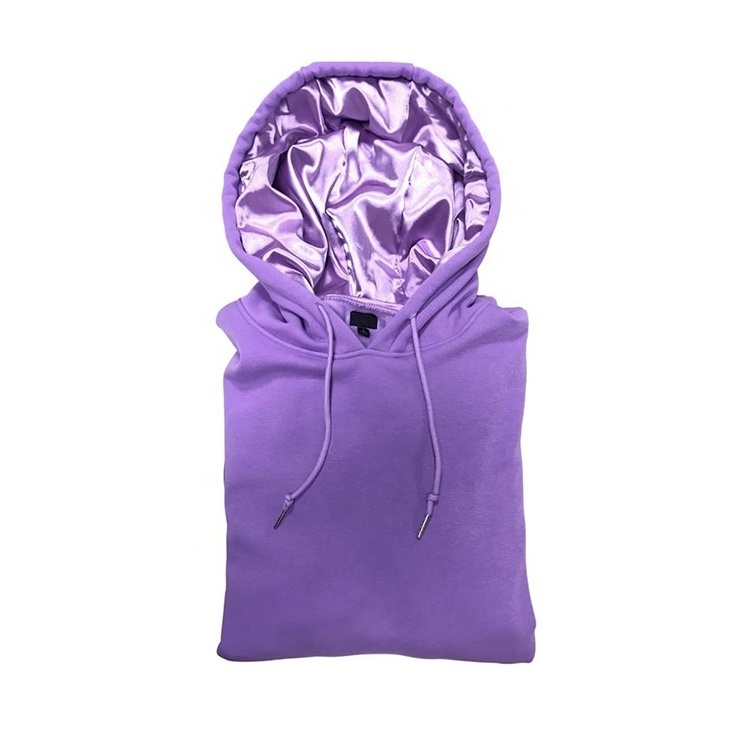 Printing embroidery logo blank cotton polyester heavy weight plain custom satin lined hoodie