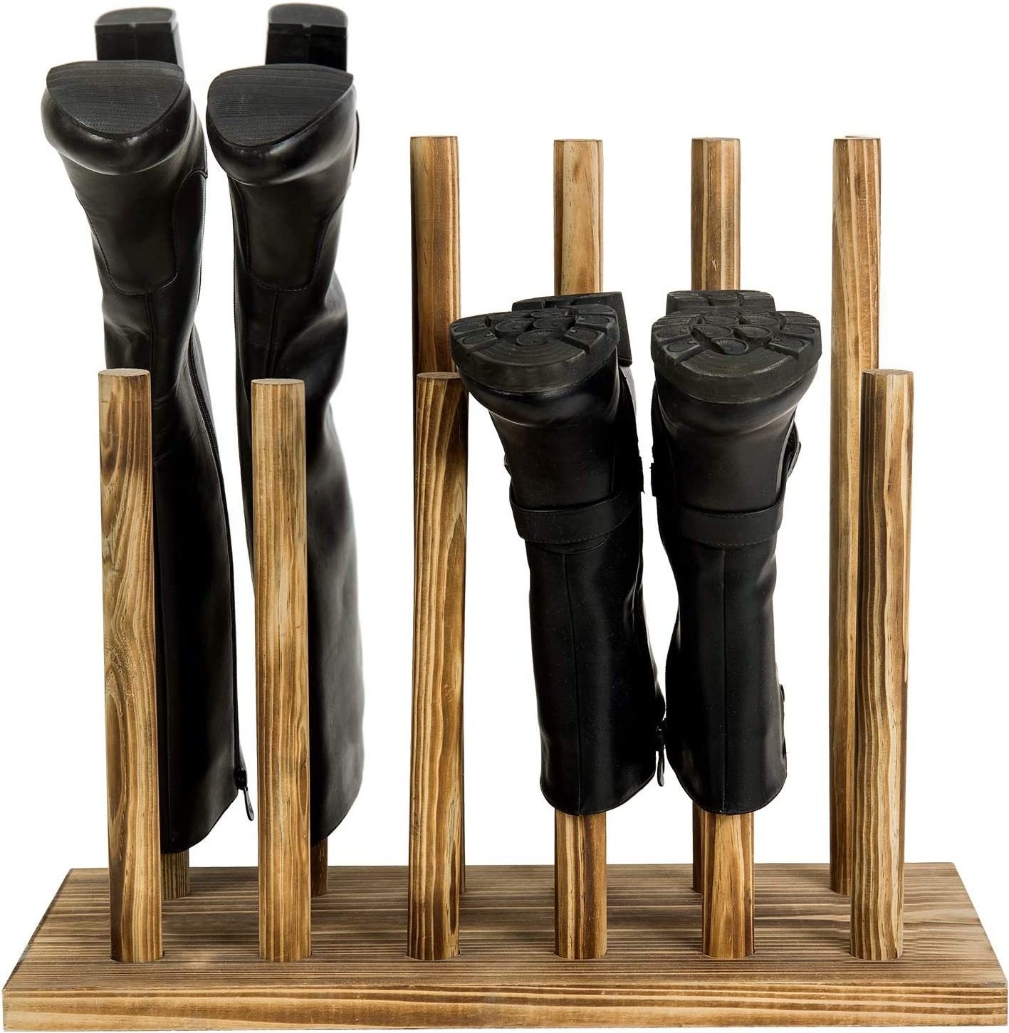 New product Burnt Wood Boot Rack Organizer Tall Boots Inverter Holder