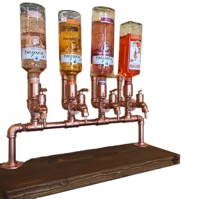 Handcarfed Alcohol Wall Mounted Liquor Dispenser In Whiskey With 4 Faucet For Party And Dinners