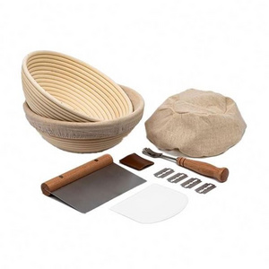 Round Professional Proofing Baking Rattan Bread Basket Set With Scoring Lame And Plastic Scraper