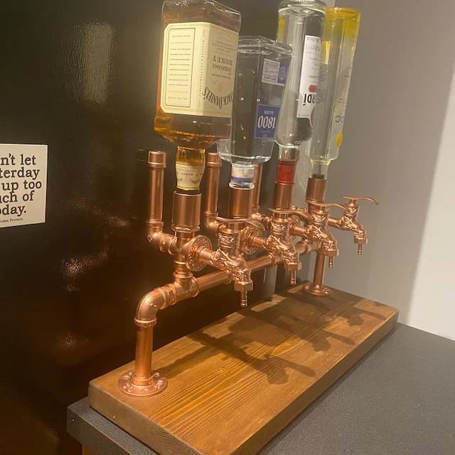 Handcarfed Alcohol Wall Mounted Liquor Dispenser In Whiskey With 4 Faucet For Party And Dinners