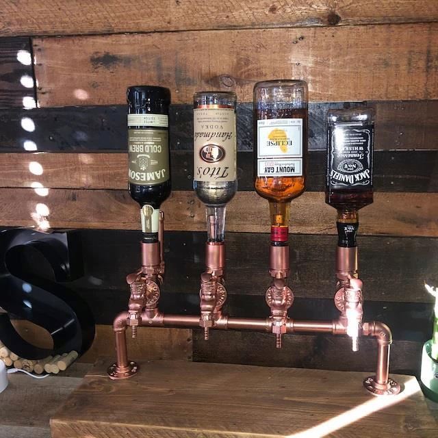 Handcarfed Alcohol Wall Mounted Liquor Dispenser In Whiskey With 4 Faucet For Party And Dinners