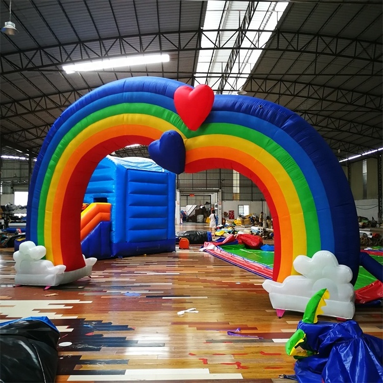 Custom Design PVC Rainbow Entrance decorated Inflatable Heart-shape Arch For Wedding