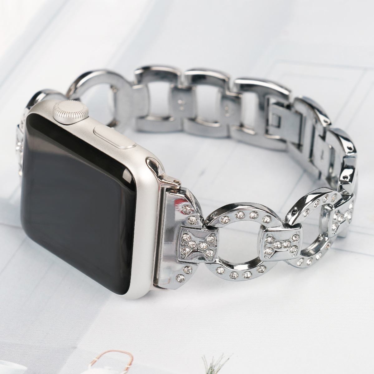 Luxury Metal Diamond Bracelet for Apple Watch Band 44mm 42mm iWatch SE 6 5 4 3 2 1 38mm 40mm Stainless Steel Loop Wrist Strap