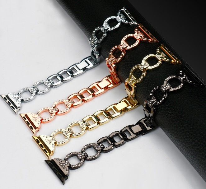 Luxury Metal Diamond Bracelet for Apple Watch Band 44mm 42mm iWatch SE 6 5 4 3 2 1 38mm 40mm Stainless Steel Loop Wrist Strap