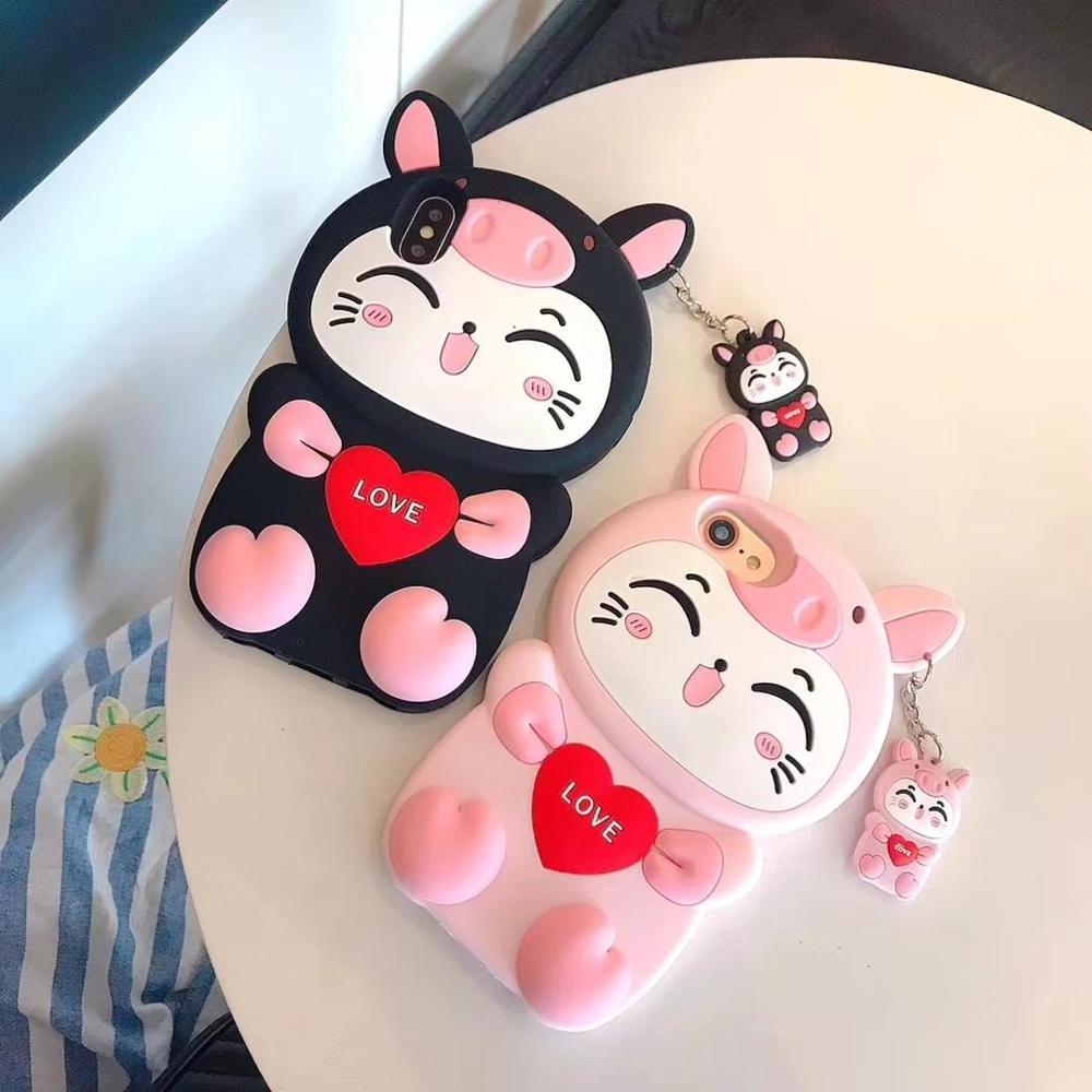 Cartoon Lucky Cat Animal Phone Case For iPhone11 12 X XS XR XS MAX 8 7 6 6S Plus Soft Silicone Case Cover