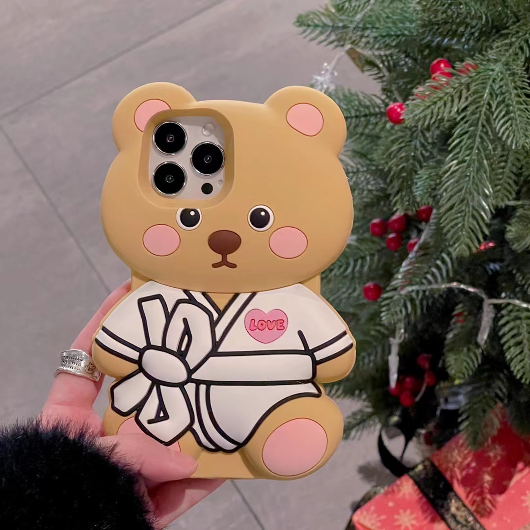 Cartoon Love 3d Teddy Bear Doll High Quality Silicone Phone Cover For Iphone 14 13 12 11 Pro MAX  Phone Case