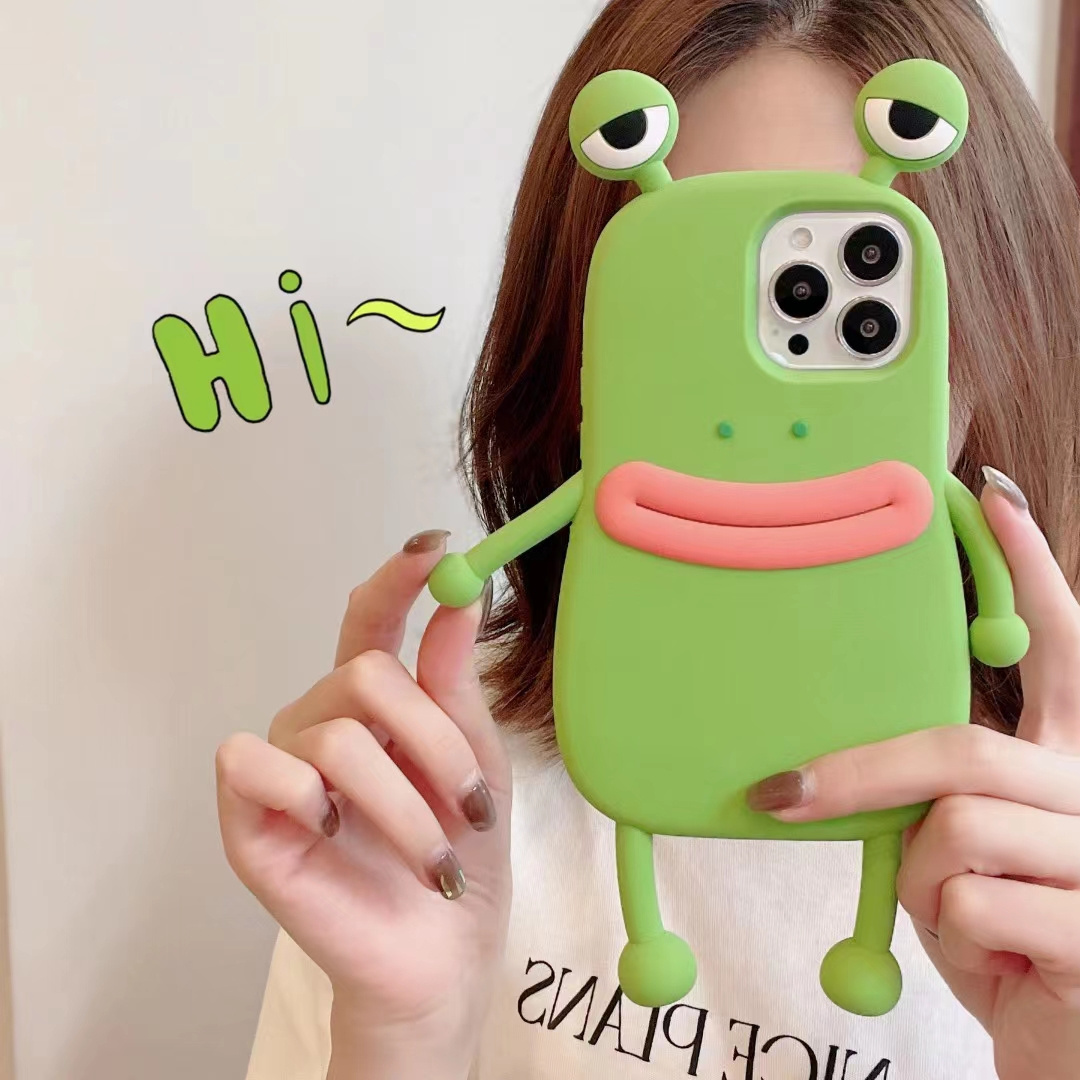 Cute 3D Cartoon Sausage Mouth Frog Silicone Phone Case For iPhone 13 Pro Max 12 Pro Max 11 Pro Max Couple Soft Shockproof Cover