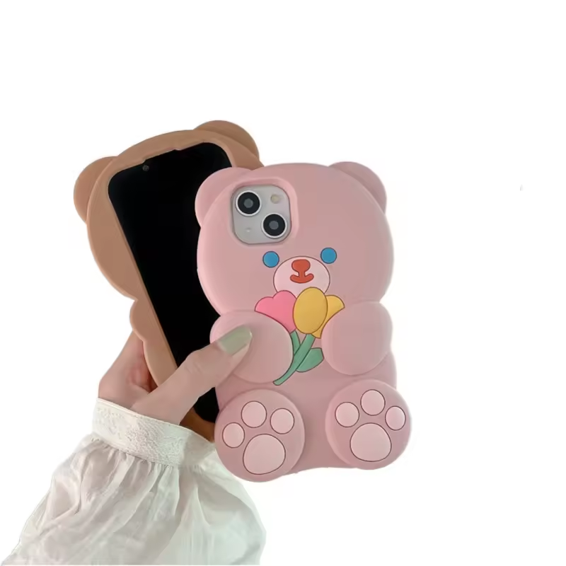 3D Cartoon Silicone Cute Teddy Bears Shaped Phone Case For iPhone 14 13 12 Pro Max Shockproof Cell Phone Case