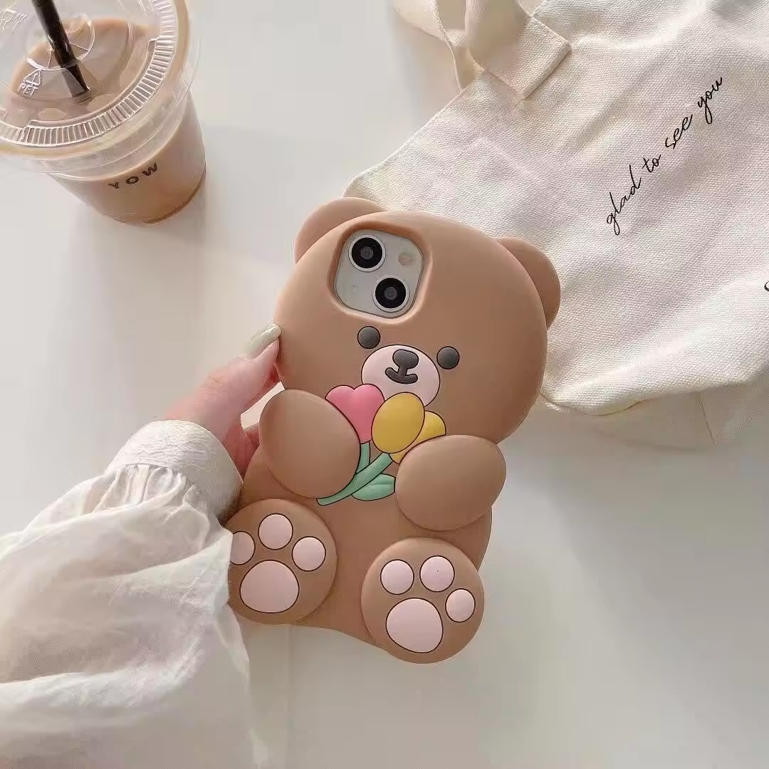 3D Cartoon Silicone Cute Teddy Bears Shaped Phone Case For iPhone 14 13 12 Pro Max Shockproof Cell Phone Case