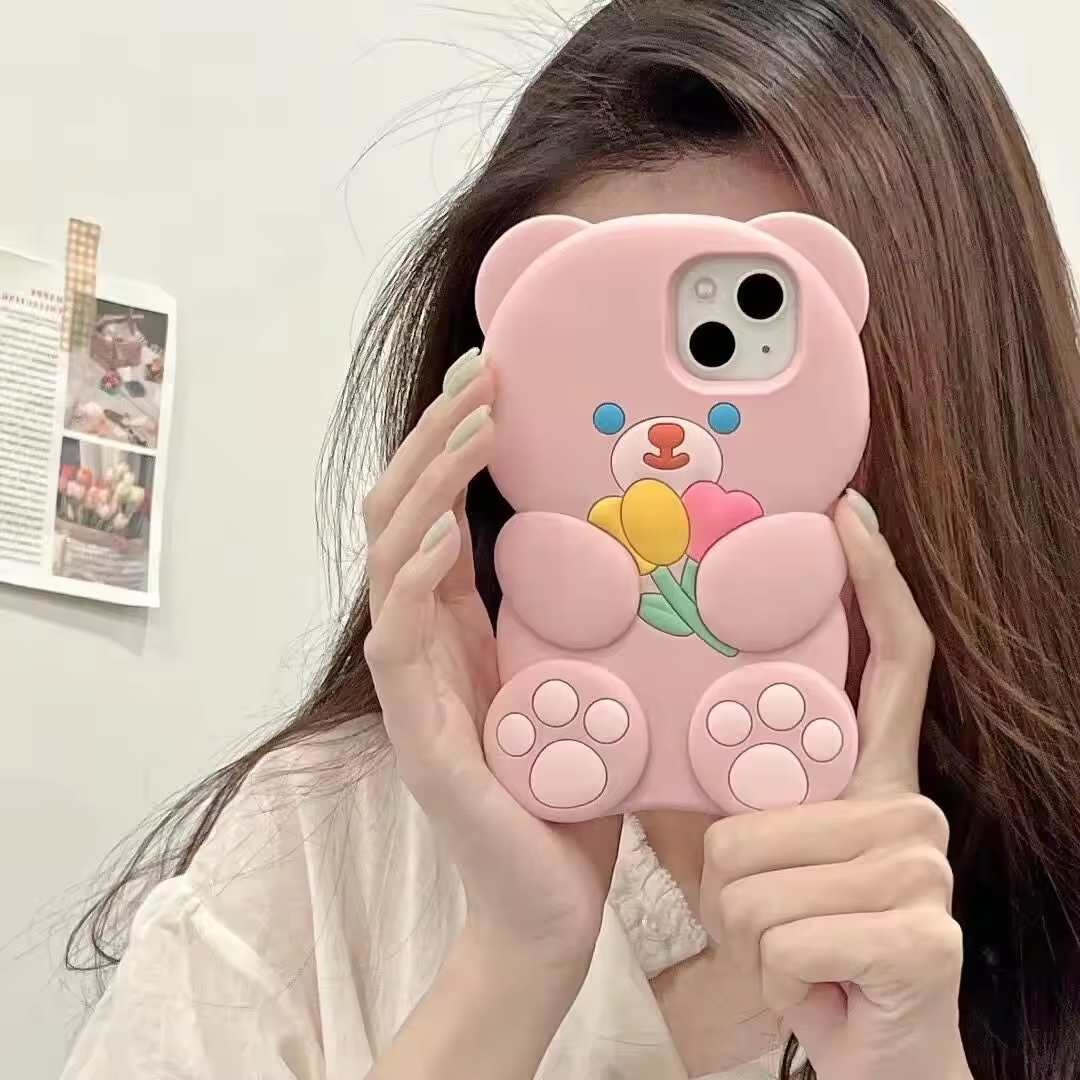 3D Cartoon Silicone Cute Teddy Bears Shaped Phone Case For iPhone 14 13 12 Pro Max Shockproof Cell Phone Case