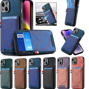 For iPhone 15 Wallet Card Holder Case, Retro Jeans Pocket PU Leather Shockproof Phone Cover Case For iPhone 11 12 13 14 Pro Max