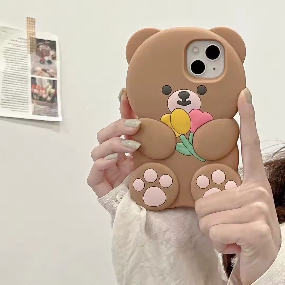 3D Cartoon Silicone Cute Teddy Bears Shaped Phone Case For iPhone 14 13 12 Pro Max Shockproof Cell Phone Case