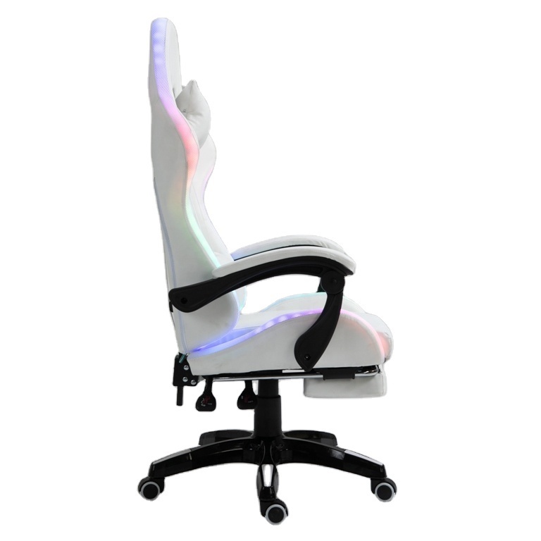 Cheap White PU Leather Computer PC Game Chair Silla Gamer Led RGB Racing Massage Gaming Chair With Lights And Speakers