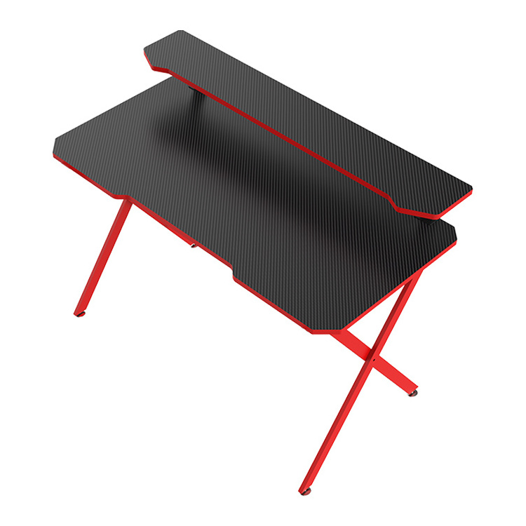 140cm X-shaped Pc Computer Gaming Table With Monitor Stand Red E-sports Gaming Desk With Shelf