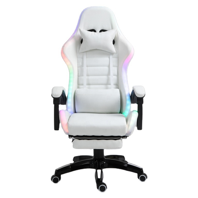 Cheap White PU Leather Computer PC Game Chair Silla Gamer Led RGB Racing Massage Gaming Chair With Lights And Speakers