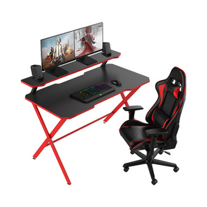 140cm X-shaped Pc Computer Gaming Table With Monitor Stand Red E-sports Gaming Desk With Shelf