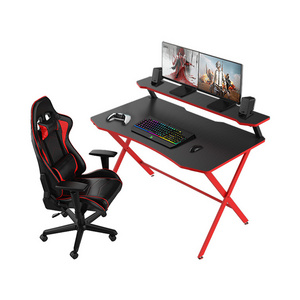 X-shaped 55.1" Computer Gaming Table E-sports Gamer Desk With Monitor Stand Red Pc Gaming Desk With Shelf