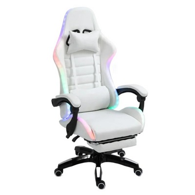 Cheap White PU Leather Computer PC Game Chair Silla Gamer Led RGB Racing Massage Gaming Chair With Lights And Speakers