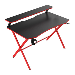 Double Layer Red Computer Gaming Table With Stand Pc Gaming Desk With Shelf 55.1 inch E-sports Gamer Desk