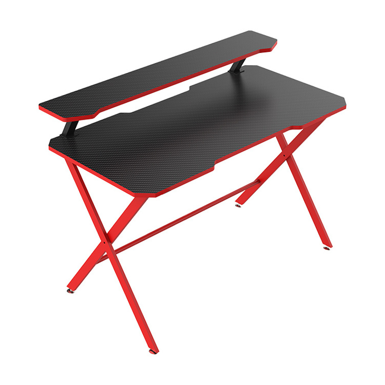 140cm X-shaped Pc Computer Gaming Table With Monitor Stand Red E-sports Gaming Desk With Shelf