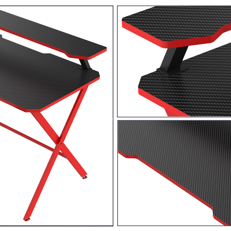 140cm X-shaped Pc Computer Gaming Table With Monitor Stand Red E-sports Gaming Desk With Shelf