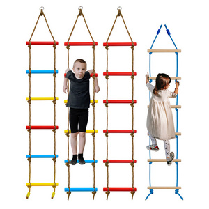 Playground Ninja Obstacles Swing Slackline Rainbow 6.6 Ft Hanging Climbing Rope plastic Wood Ladder for Kids