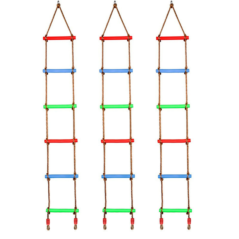 Playground Ninja Obstacles Swing Slackline Rainbow 6.6 Ft Hanging Climbing Rope plastic Wood Ladder for Kids