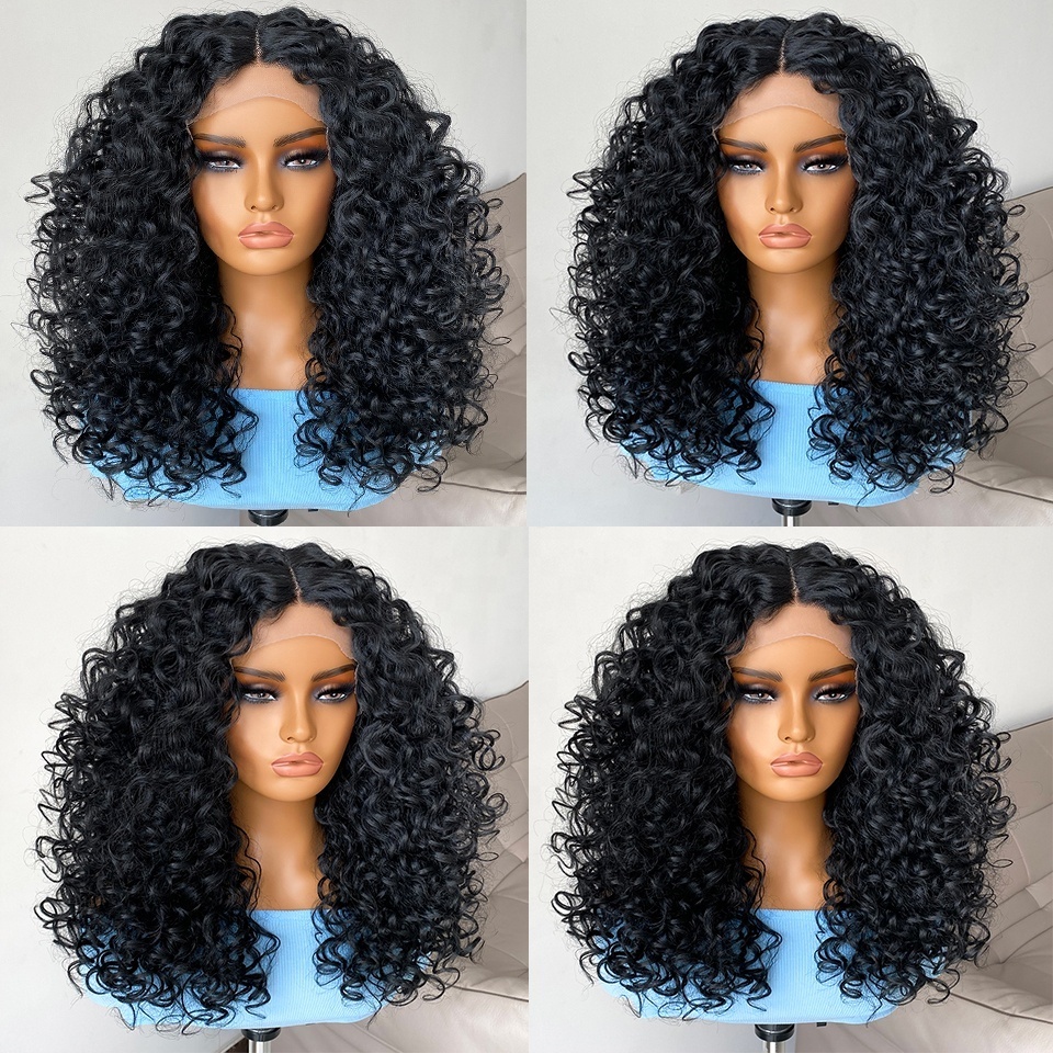 Wholesale Natal Curly Hair Products Deep Wave Synthetic Afro Kinky Curly Braided Wigs Glueless Full Hd Lace Wigs For Black Women