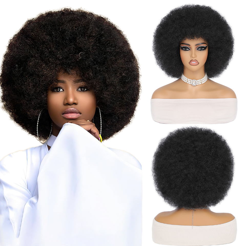 Short Curls None Lace Wig Afro 70s Kinky Curly Weaves And Wigs Wholesale Prices Synthetic Hair Braiding Wigs For African Woman