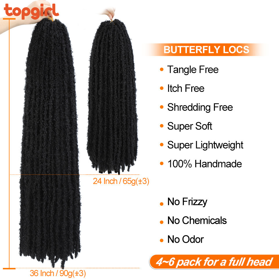 Top Girl Pre Looped Long Butterfly Locs 36 Inch braid Hair Natural Ombre Blonde Soft Butterfly Faux Locs Crochet Hair Extensions