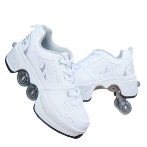 DECELEVEN Walking Rollershoes Outdoor Sports Kick Out Spinning Top Roller Skates Shoes with Retractable 4 Wheels