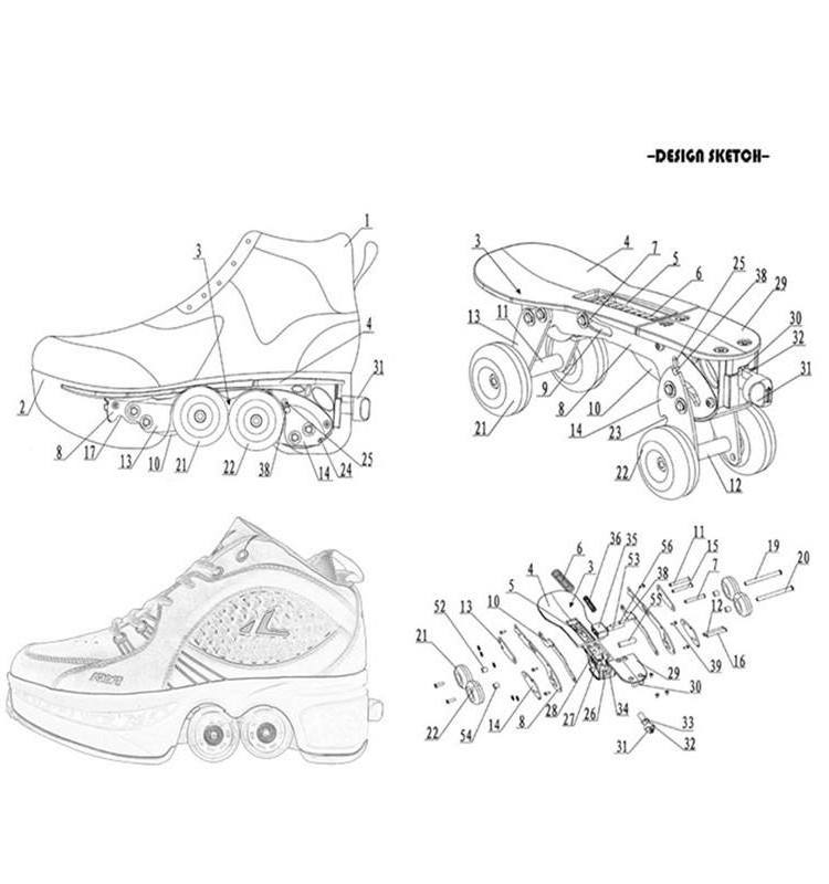 DECELEVEN Walking Rollershoes Outdoor Sports Kick Out Spinning Top Roller Skates Shoes with Retractable 4 Wheels