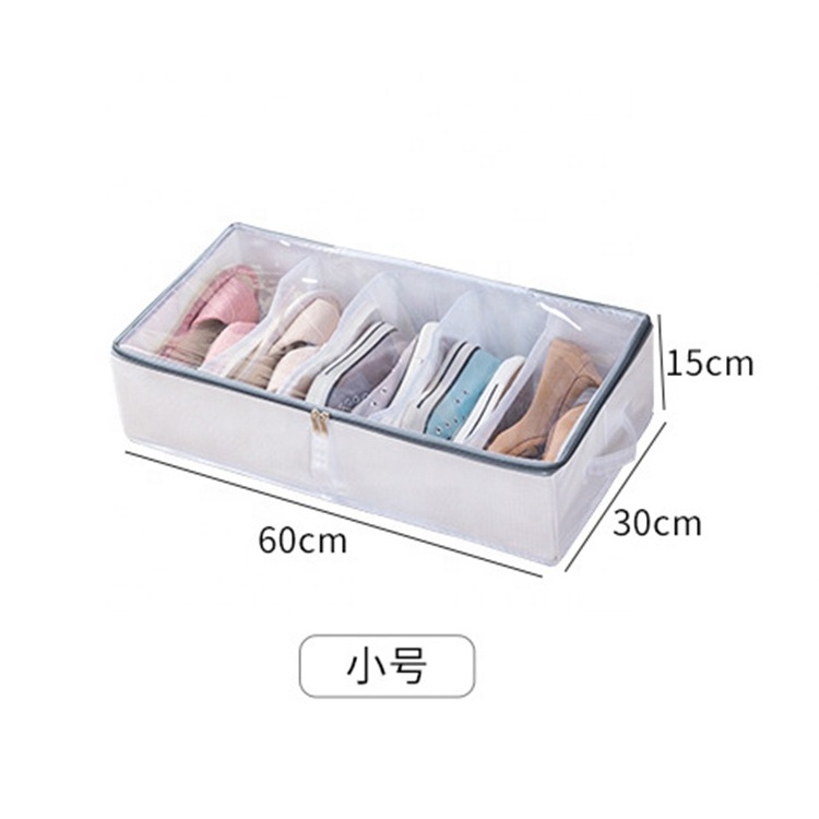 12 Grids Transparent Underbed Storage Bag Under The Bed Shoes Organizer With Removable Divider Board