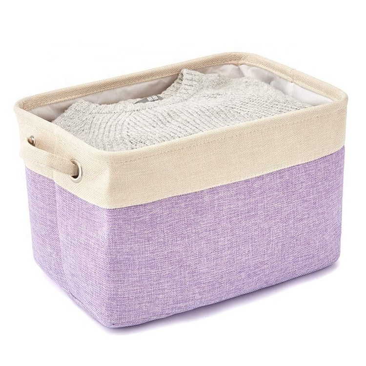 Big Rectangular Fabric Collapsible Organizer Bin Box with Carry Handles for Linens Towels Toys Clothes